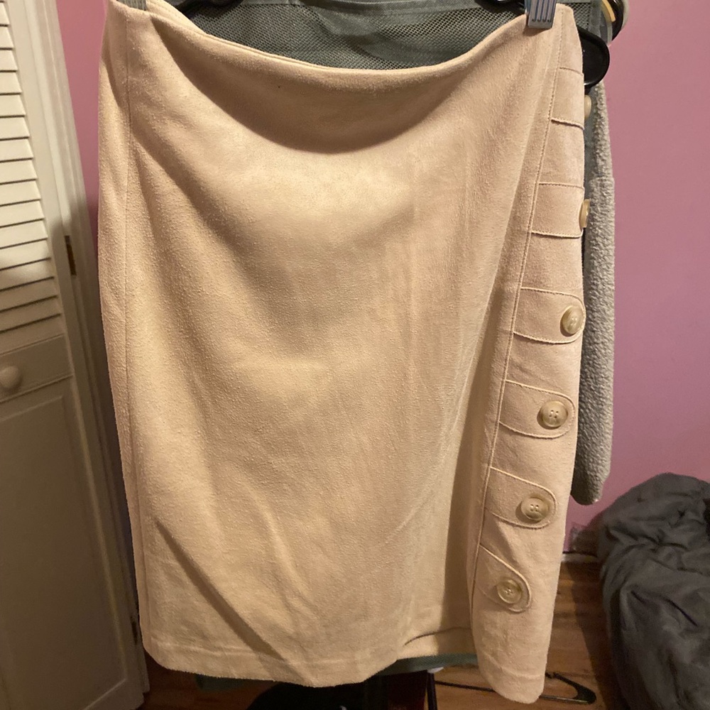 J. McLaughlin Asymmetrical Cream Skirt with Button Accents